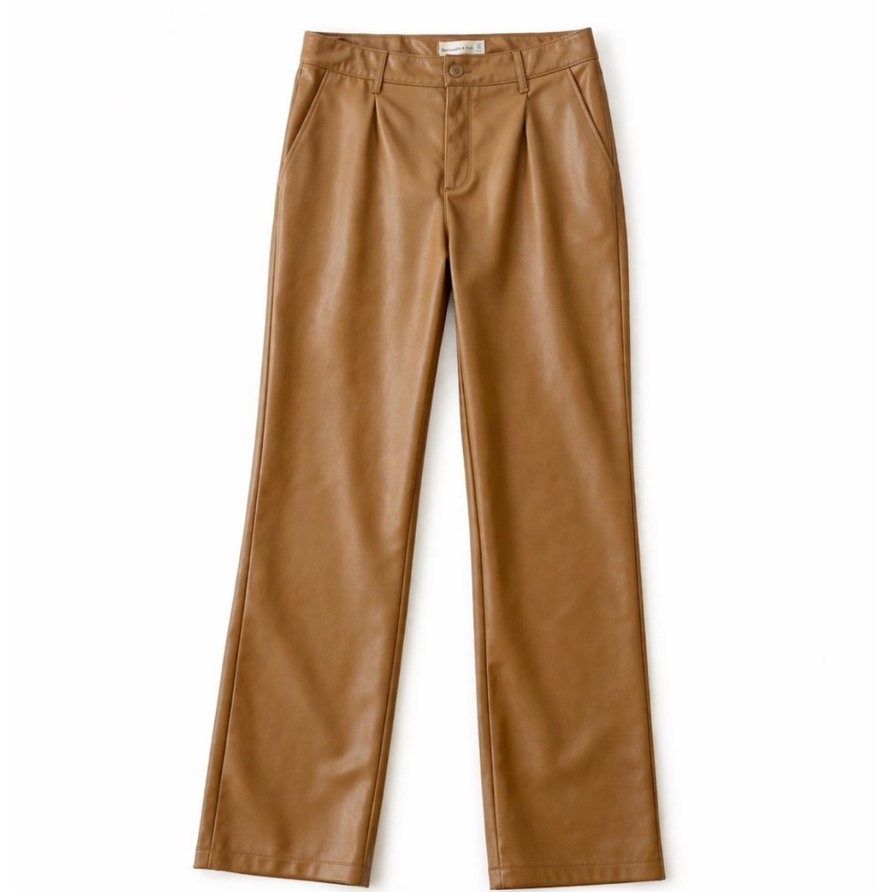 Abercrombie & Fitch Faux Leather Pants Size 32 Tan Straight Leg Vegan Leather